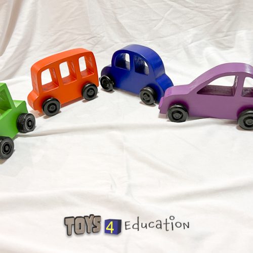 Set of 4 wooden push cars